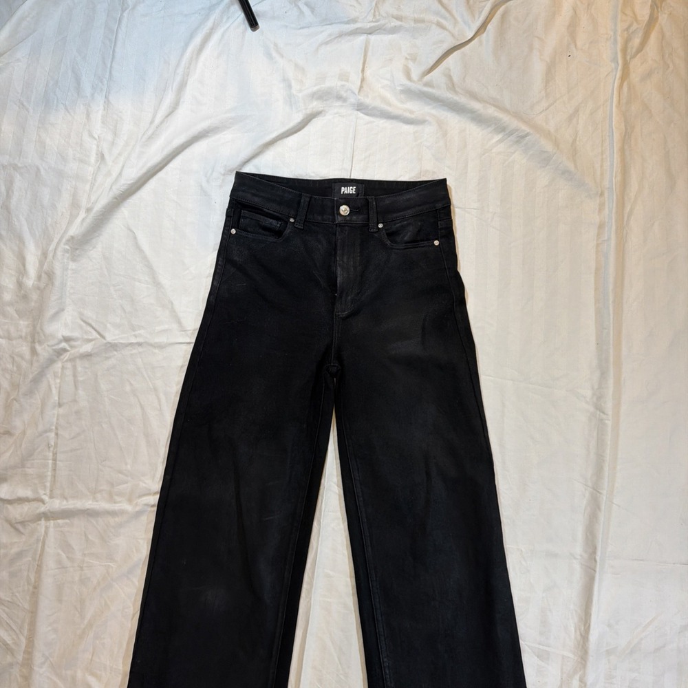 Paige Premium Denim Sasha High Rise Wide Leg Coated Black Jeans 28 29x32 - Picture 3 of 16